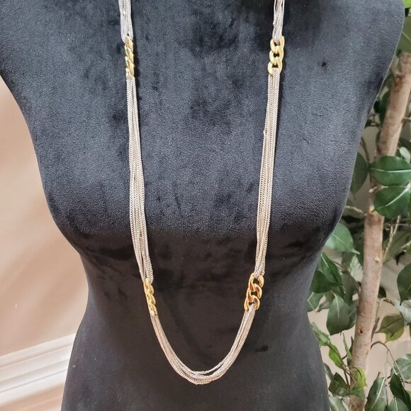 Women's Luxury Silver Tone Multilayer Long Link Chain Necklace - Picture 1 of 7